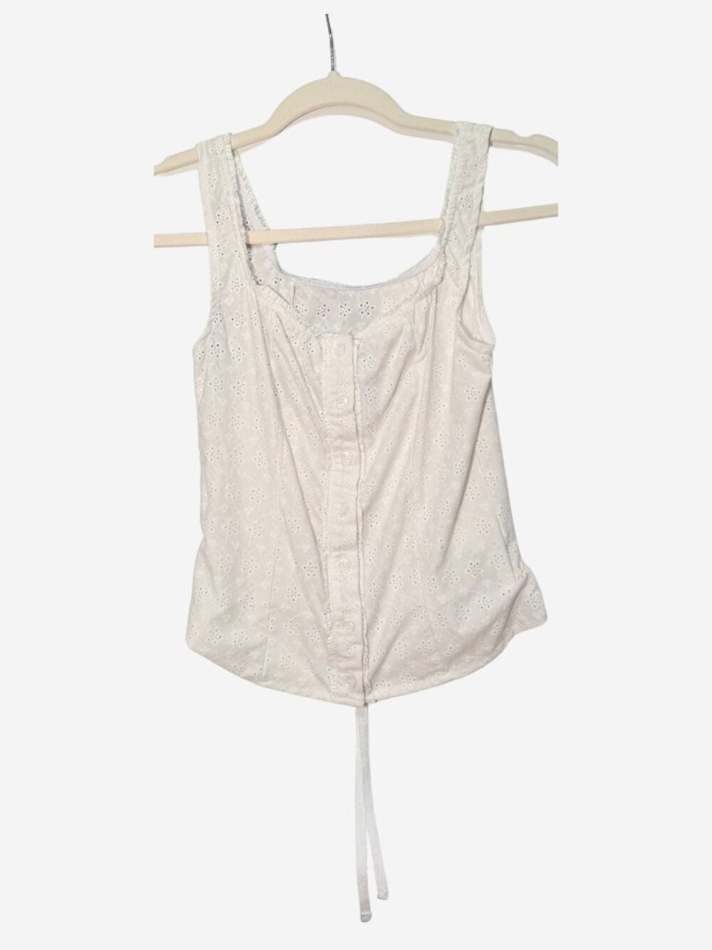 Coquette White Eyelet Lace Tie Front Tank Top XS